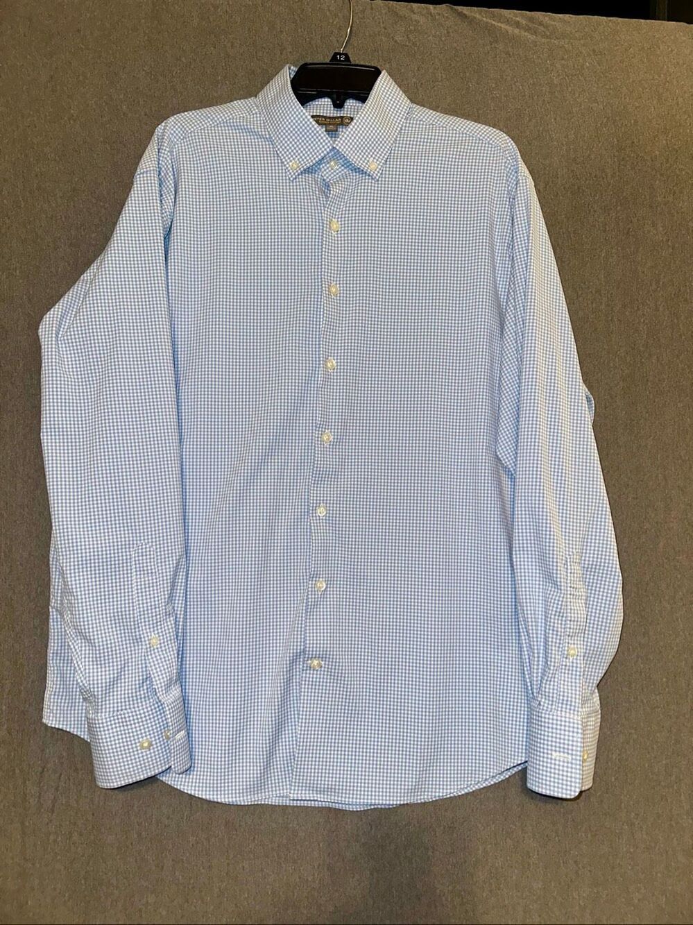 PETER MILLAR XL Summer Comfort Shirt Men Blue Gingham Performance Sport
